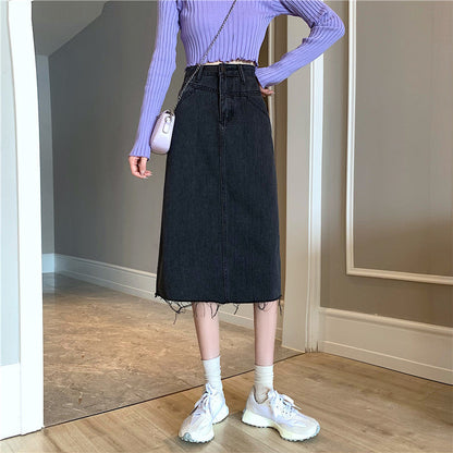 Damen Denimrock Midi unregelmäßiger Saum