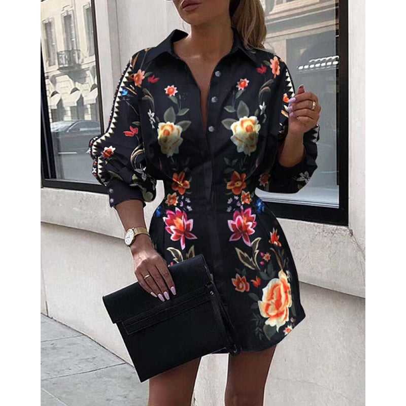 Damen Blusenkleid Floralmuster Voluminöse Ärmel Norvielle - Norvielle