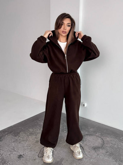 Damen Fleece-Jogginganzug Oversized mit Kapuze