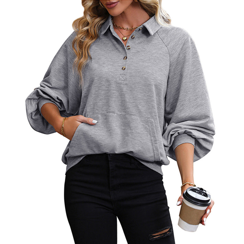 Damen Pullover mit Knopfleiste Voluminöse Ärmel Norvielle