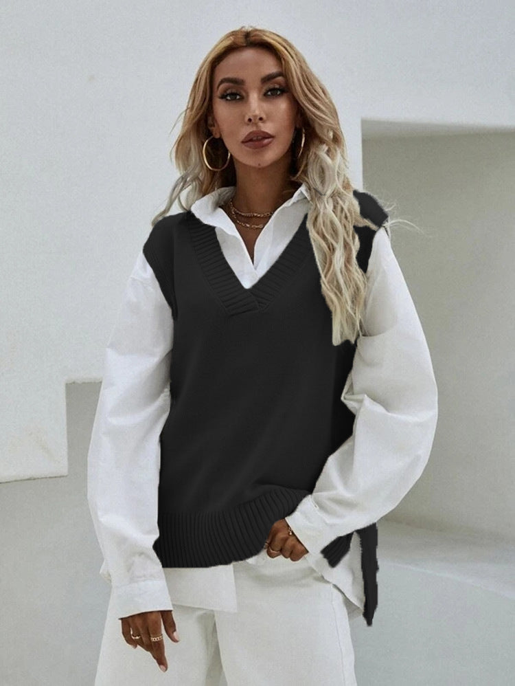 Damen Stricküberwurf V-Ausschnitt Lässig Beige