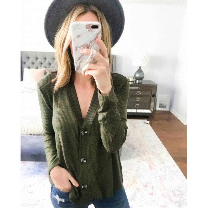 Damen Langarmshirt Dekorative Knöpfe Norvielle