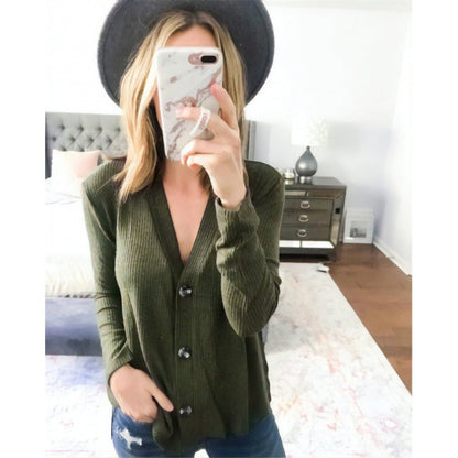Damen Langarmshirt Dekorative Knöpfe Norvielle