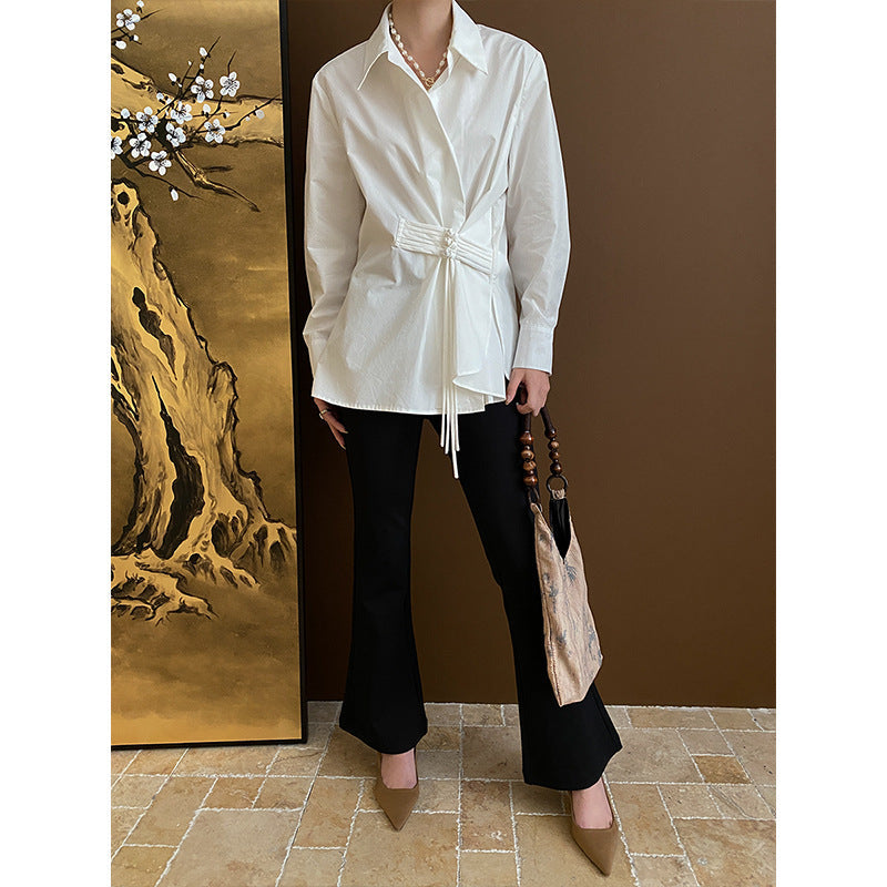Damen Wickelbluse Dekorativ Knöpfe Elegantes Bindeband