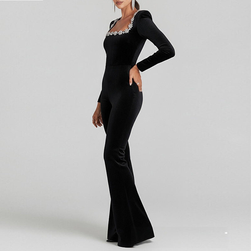 Damen Flared Overall Floralmuster Langer Ärmel