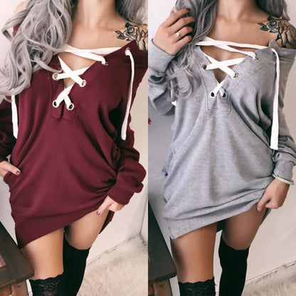 Damen Oversized Kapuzenpullover Schnür-Design