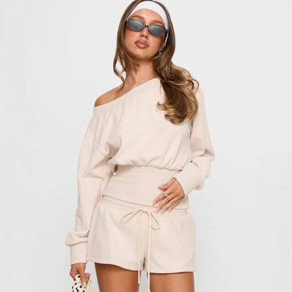 Damen Freizeit Set Cropped Sweatshirt und Shorts Lässig