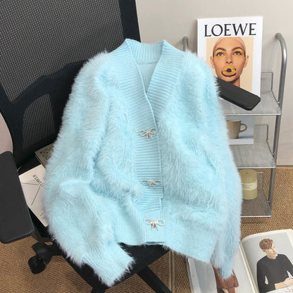 Damen Flauschcardigan Elegante Knopfverzierung Norvielle