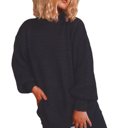 Damen Strickpullover Hochkragen Voluminöse Ärmel Norvielle