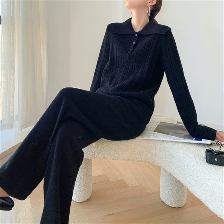 Damen Strickpullover Weiter Kragen Knopfleiste Norvielle