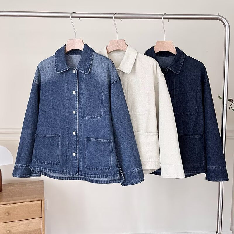 Damen Jeansjacke Modern Lässig Blau - Norvielle