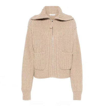 Damen Grobstrickpullover mit hohem Kragen und Taschen Norvielle