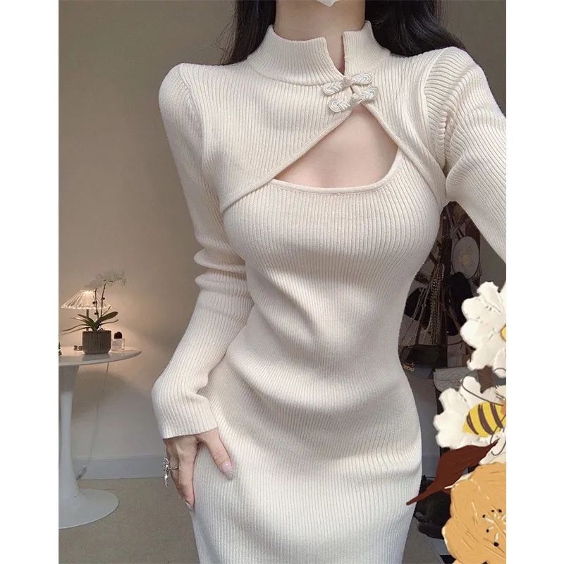 Damen Midikleid Asymmetrisch Strukturstrick Schwarz - Norvielle