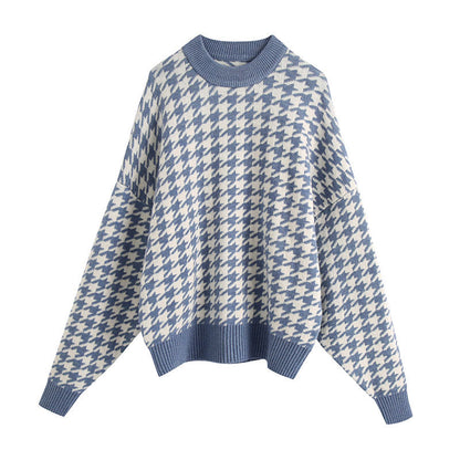Damen Strickpullover Oversized Karomuster Norvielle