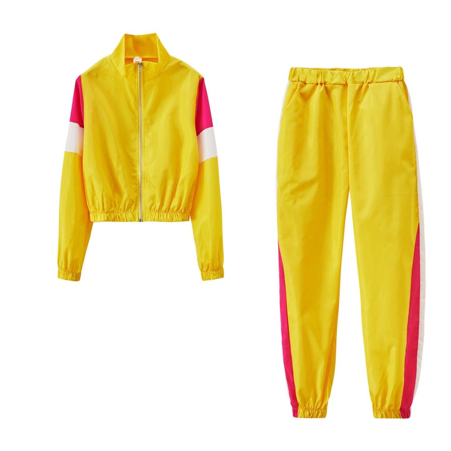 Damen Sportliches Trackset Elastisch Mit Stehkragen