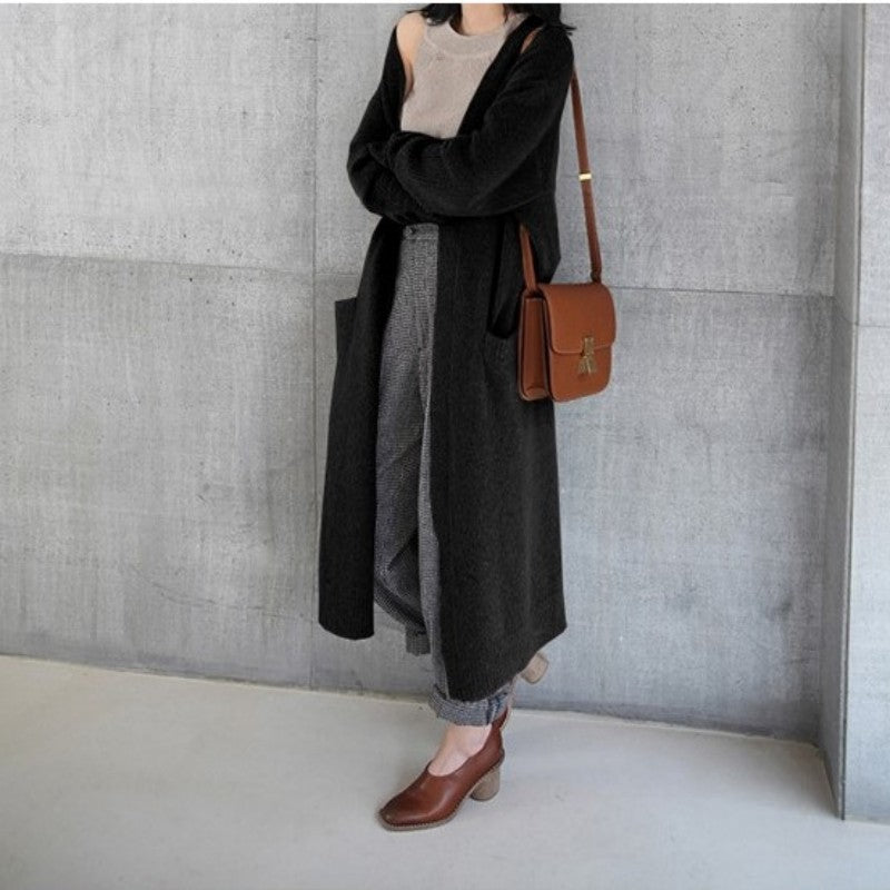 Damen Strickcardigan Lang Weich Mit Taschen Beige