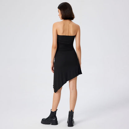 Damen Bandeau-Kleid Asymmetrisch Rüschenabschluss Norvielle