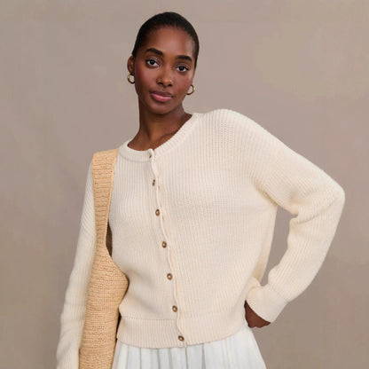 Damen Strickjacke Knopfverschluss Elegantes Design Beige