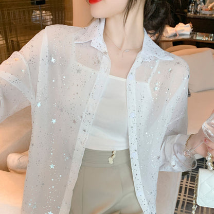 Damen Bluse transparent mit Sternen Norvielle