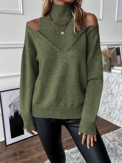 Damen Off-Shoulder Rollkragenpullover Strick