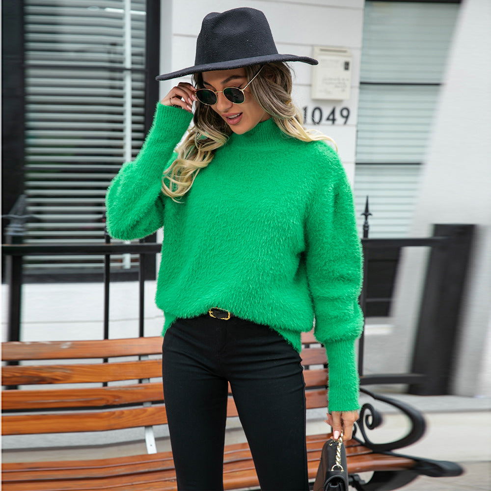Damen Hochkragenpullover Voluminöse Ärmel Norvielle