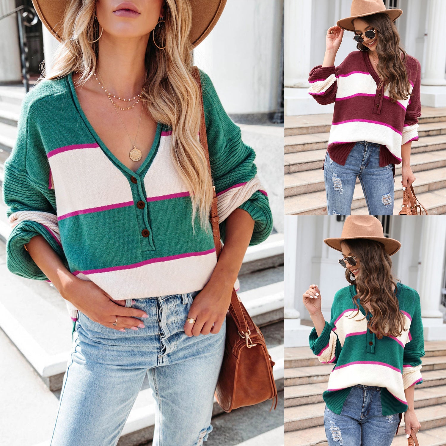 Damen Strickpullover Lässig Knopfleiste Norvielle - Norvielle