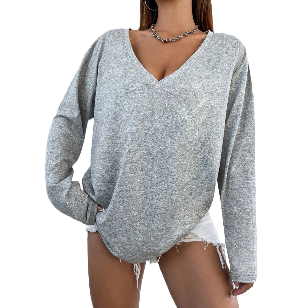 Damen Langarmshirt V-Ausschnitt Figurbetonter Stoff Norvielle