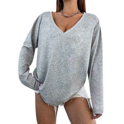 Damen Langarmshirt V-Ausschnitt Figurbetonter Stoff Norvielle