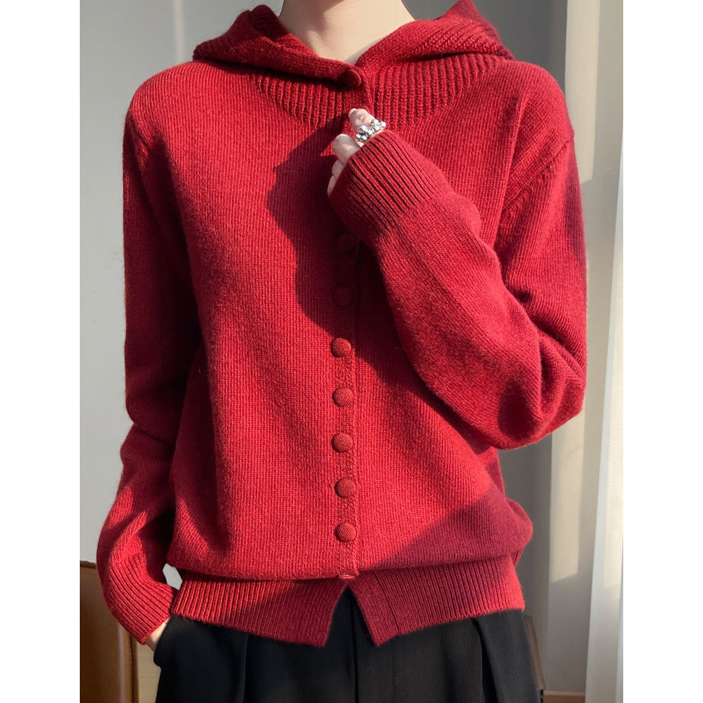 Damen Strickjacke Mit Kapuze Und Knopfverschluss Norvielle