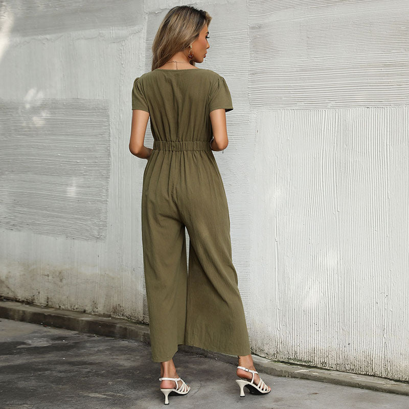 Damen Jumpsuit Hochgeschlossen Knoten-Detail Elegant
