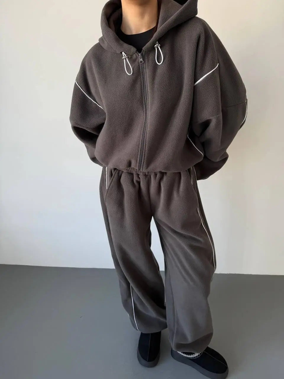 Damen Sweatanzug Kapuzenpullover Weite Hose Seitenstreifen Norvielle