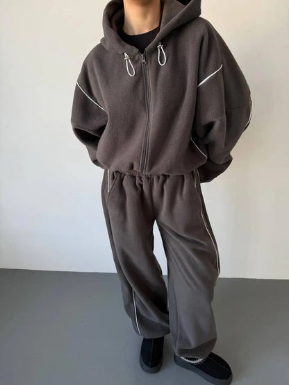 Damen Sweatanzug Kapuzenpullover Weite Hose Seitenstreifen Norvielle