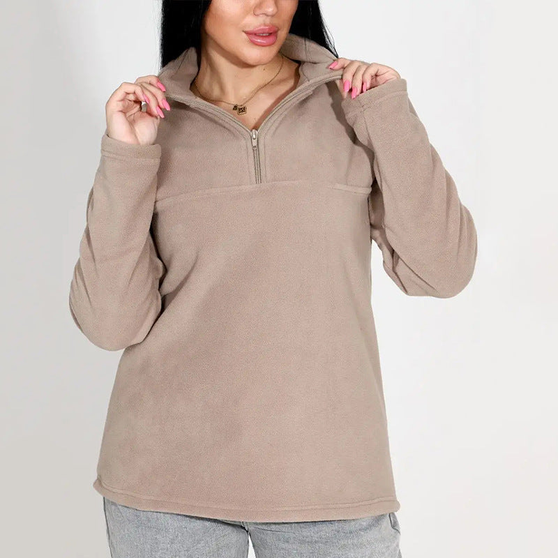 Damen Fleece Pullover Stehkragen Halbzipp Norvielle