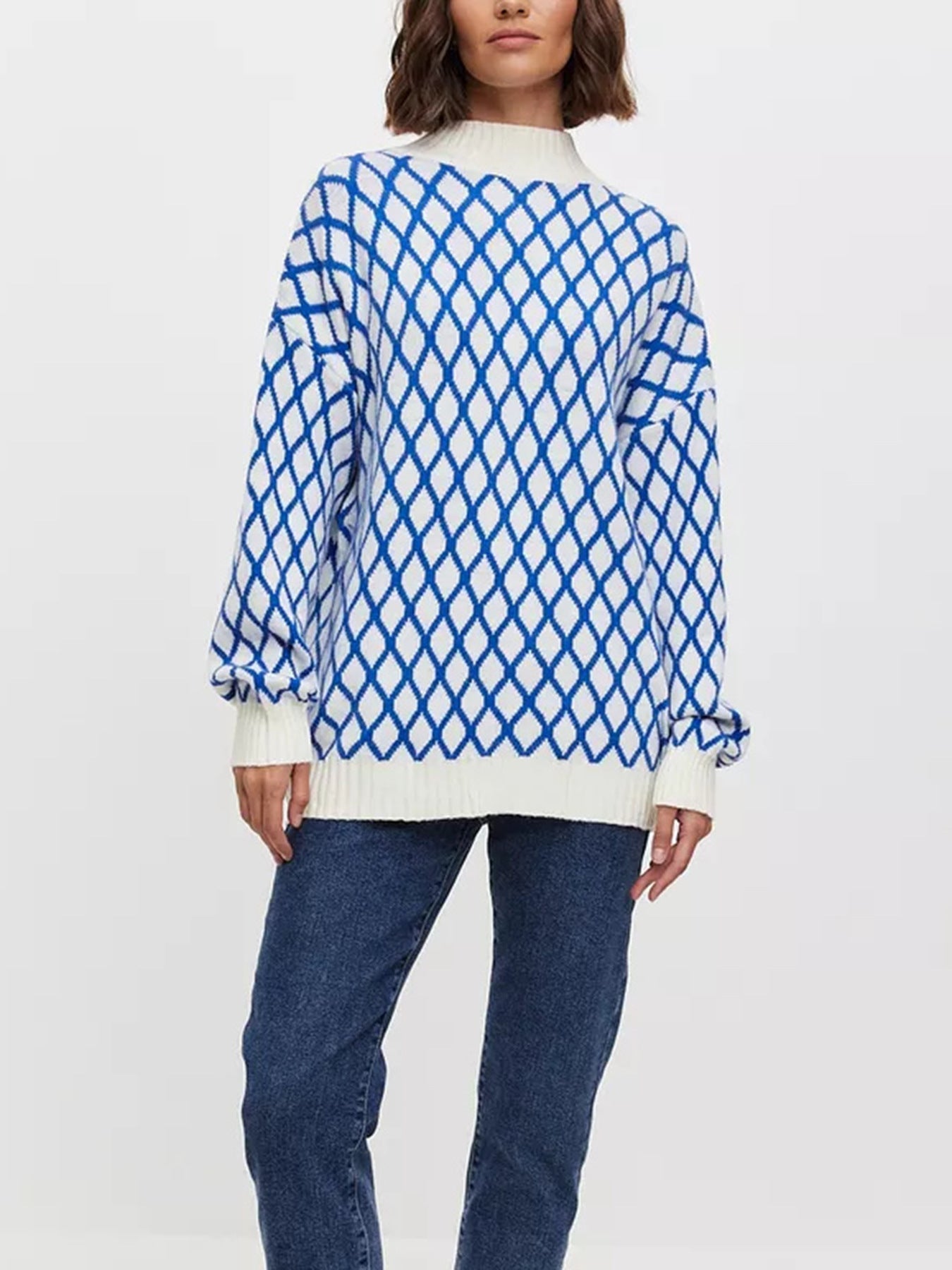 Damen Pullover Rautenmuster Strick Norvielle