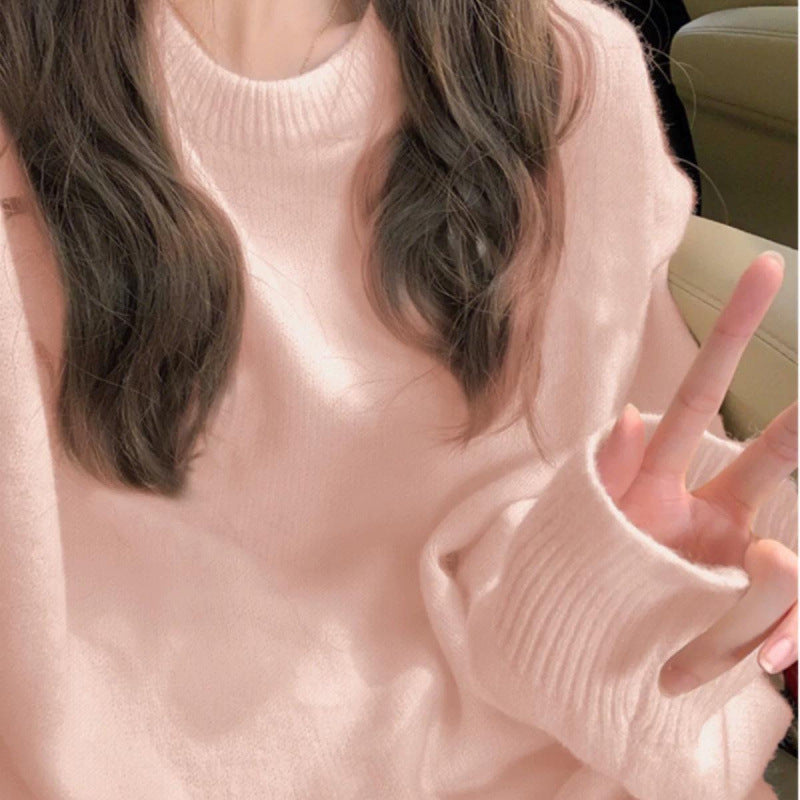 Damen Grobstrickpullover Weicher Stoff Rundhalsausschnitt Beige