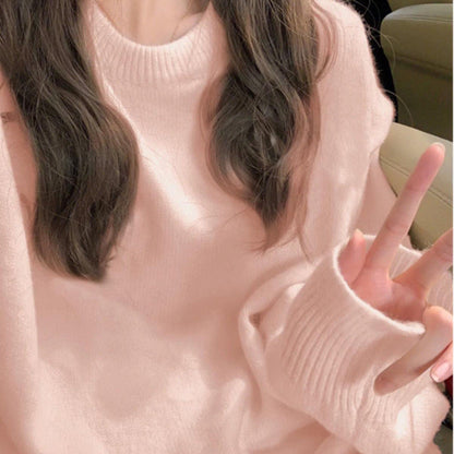 Damen Grobstrickpullover Weicher Stoff Rundhalsausschnitt Beige