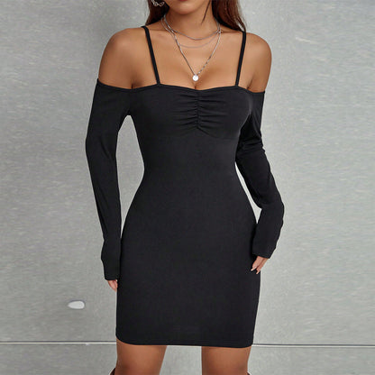 Damen Off-Shoulder Minikleid mit Rüschendetail Elegantes Kleid Schwarz - Norvielle