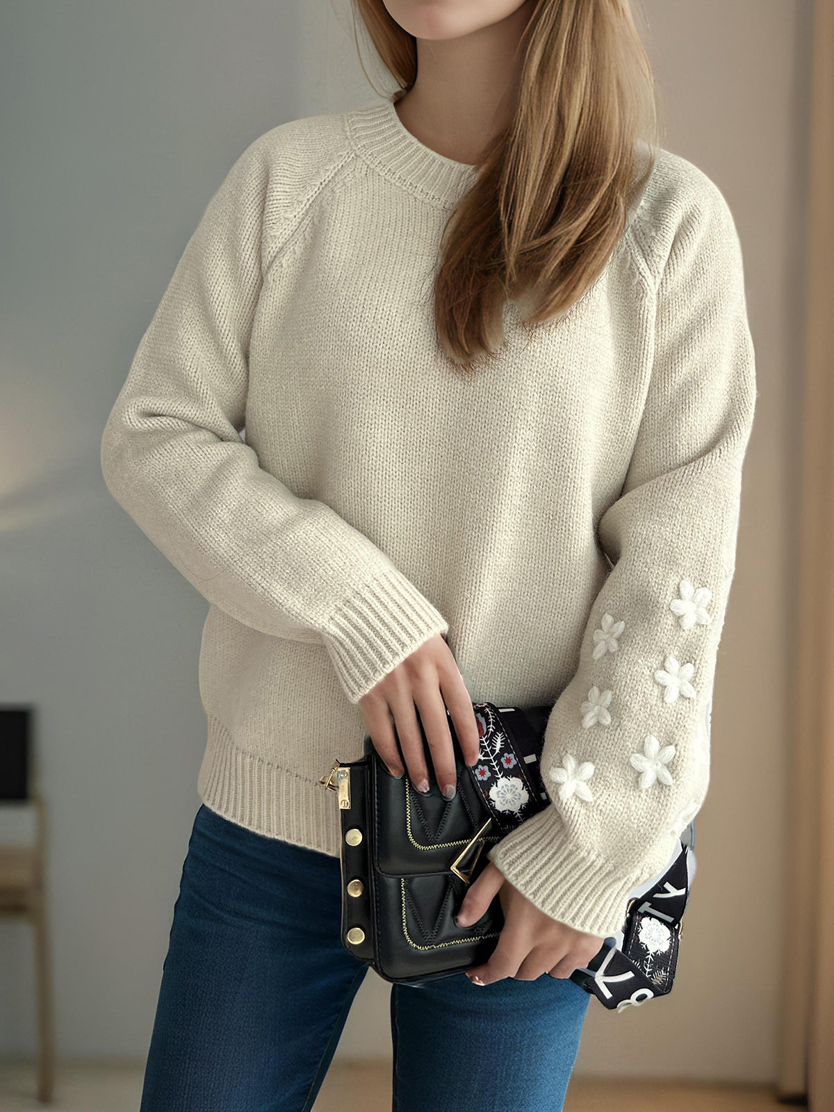Damen Strickpullover Floral Lässig Norvielle