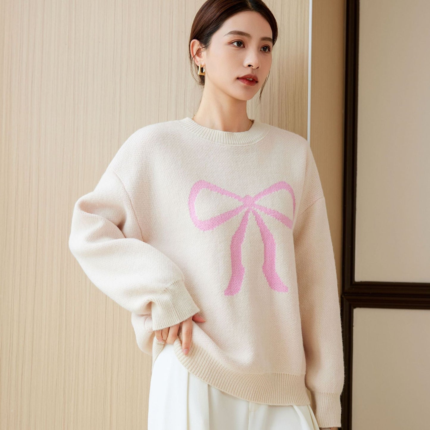 Damen Oversized Pullover mit Schleifen-Design Norvielle