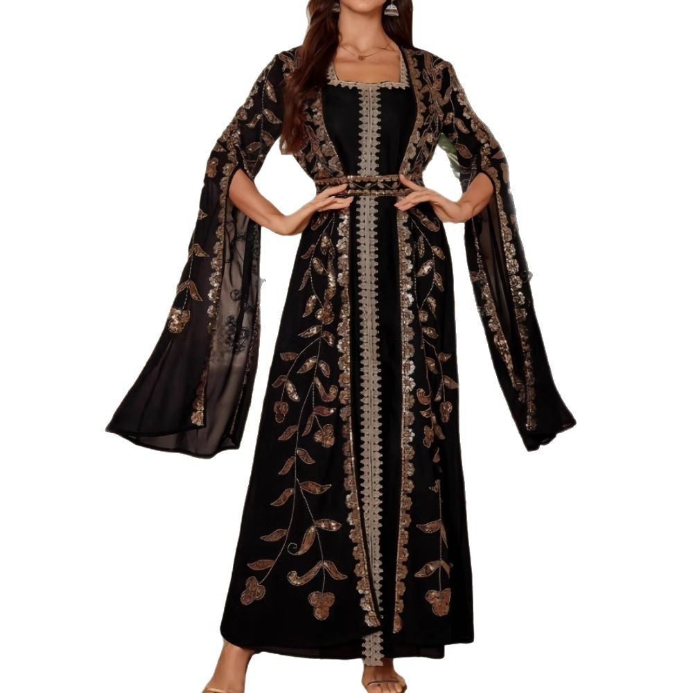 Damen Kaftan-Kleid mit Stickereien Fließender Schnitt Norvielle