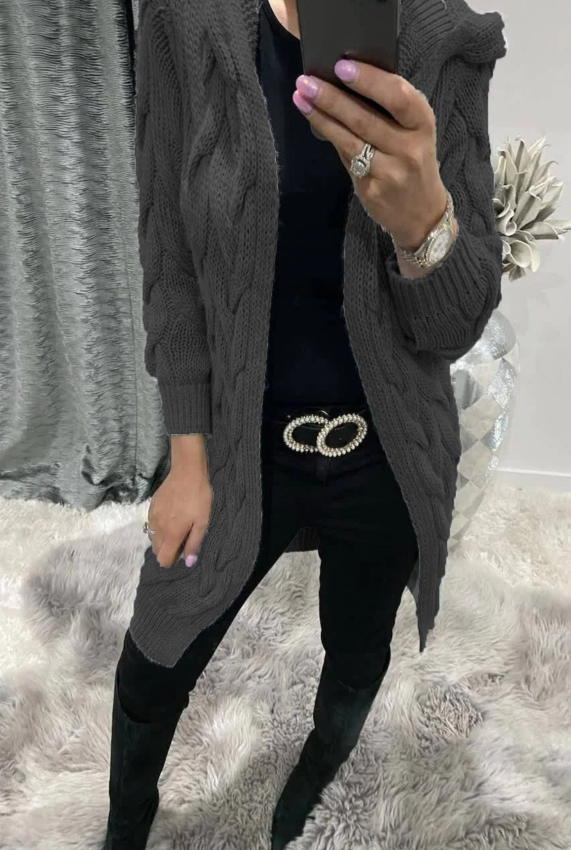 Damen Grobstrick-Cardigan mit Zopfmuster und Taschen Norvielle