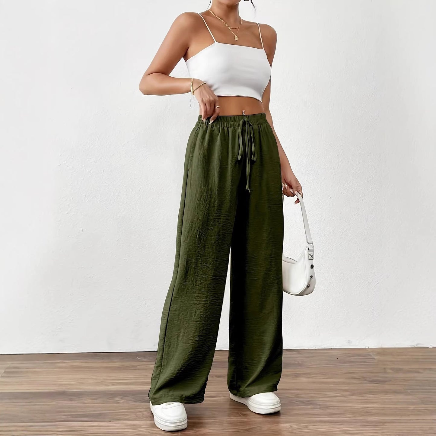 Damen Chiffon-Hose Weite Elastischer Bund