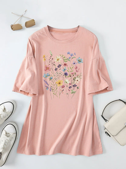 Damen Sommerbluse Floralmuster Baumwolle Blumenweiß