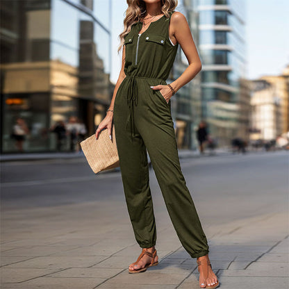 Damen Jumpsuit mit Taschen und verstellbarem Taillenzug Norvielle