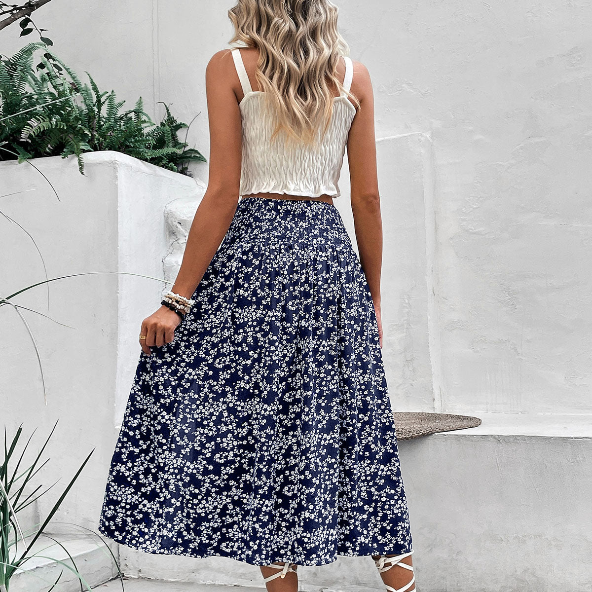 Damen Maxikleid Elastischer Bund Florales Design Norvielle