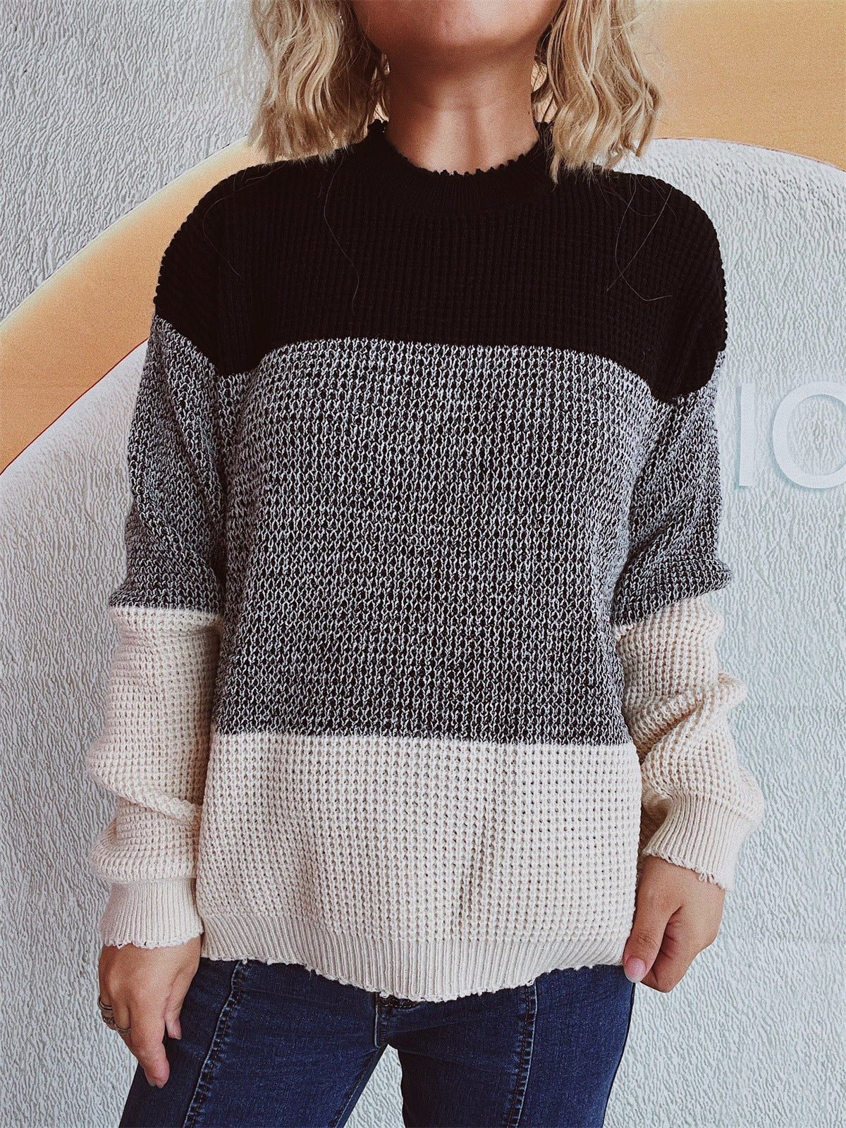 Damen Strickpullover Lässig Großes Muster Modern Norvielle