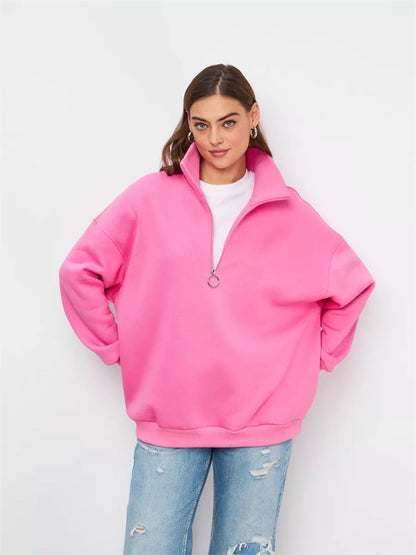 Damen Oversized Kapuzenpullover Hochkragen Reißverschluss Norvielle