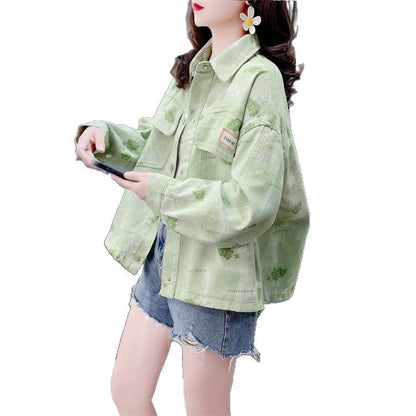 Damen Denimjacke Floralmuster