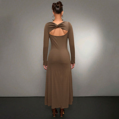 Damen Midikleid Langarm Rundhalsausschnitt Schwingender Saum Norvielle