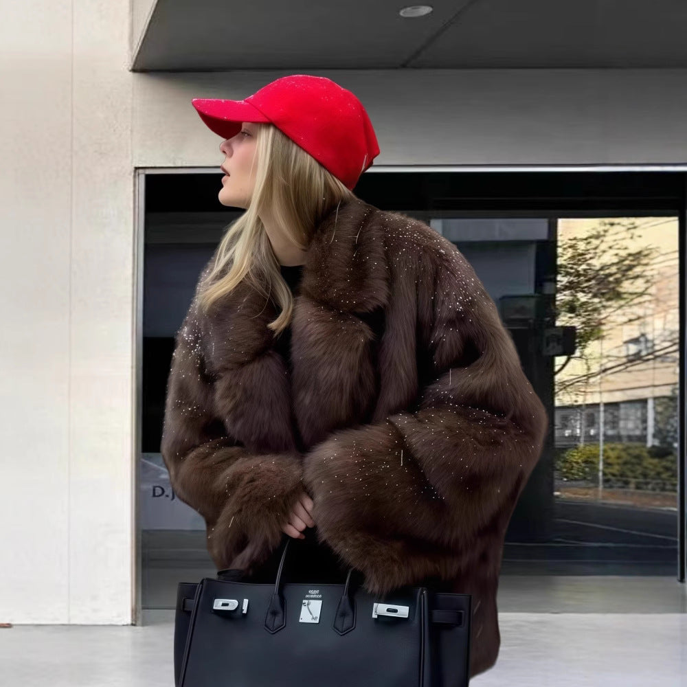 Damen Fleecejacke Voluminöser Schnitt Mit Funkelnden Details